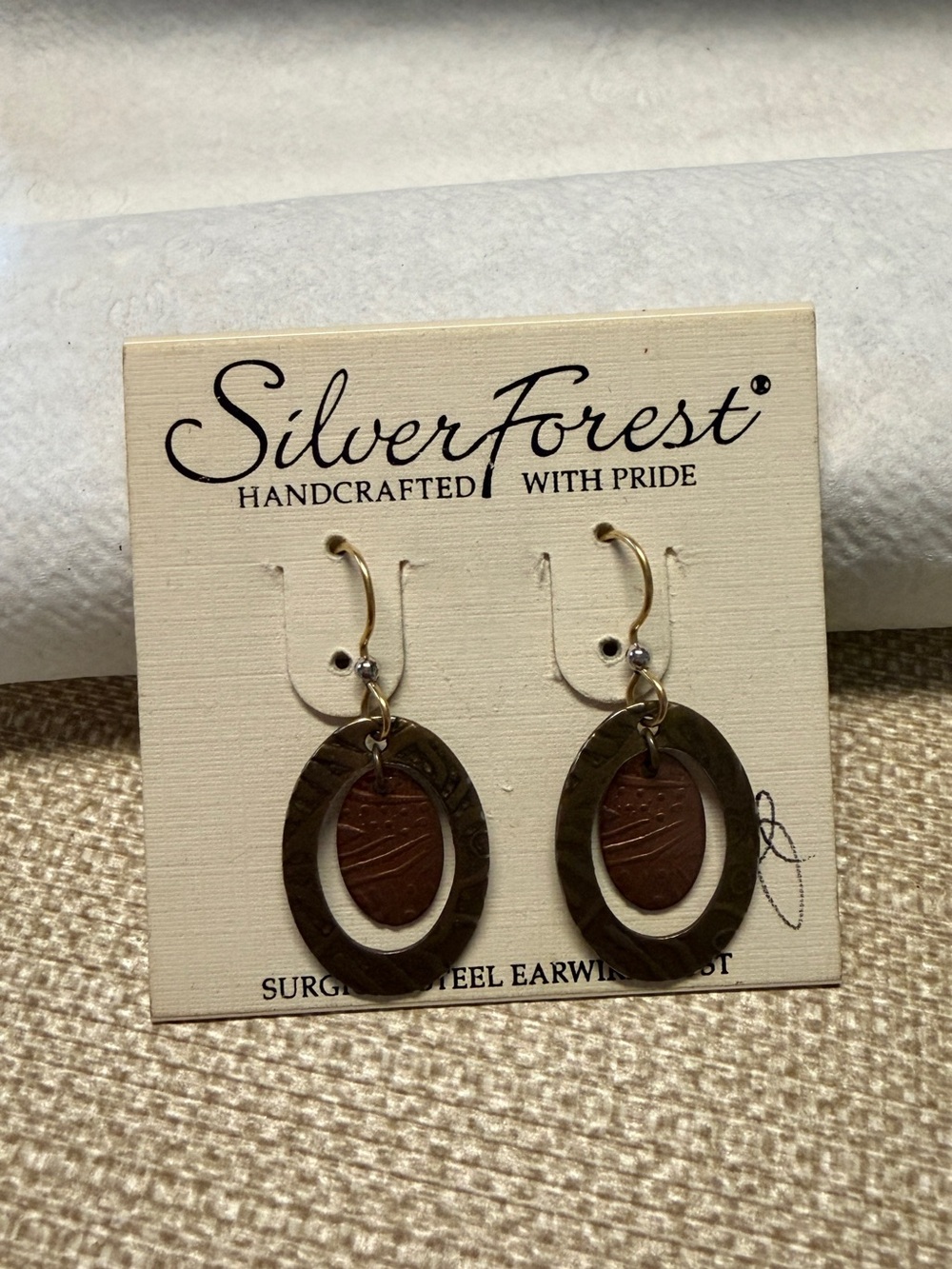 Silver Forest Gold-Tone Oval Earrings with Brown Accents
